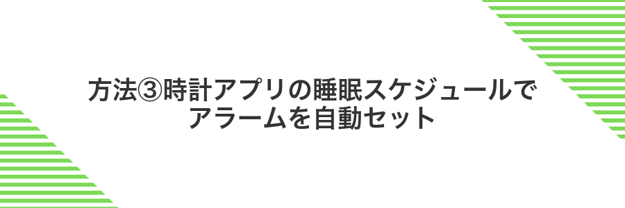 方法③時計アプリの睡眠スケジュールでアラームを自動セット
