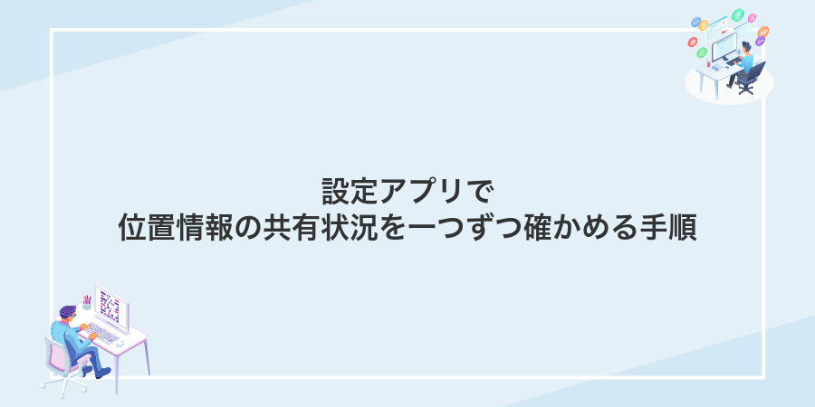 設定アプリで位置情報の共有状況を一つずつ確かめる手順
