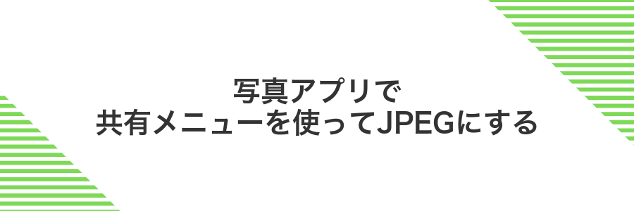 写真アプリで共有メニューを使ってJPEGにする