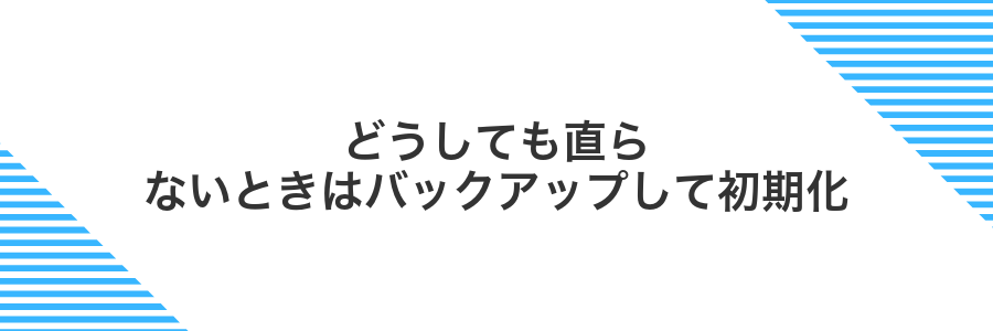 どうしても直らないときはバックアップして初期化