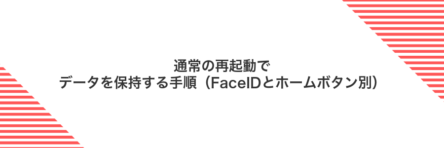 通常の再起動でデータを保持する手順（FaceIDとホームボタン別）