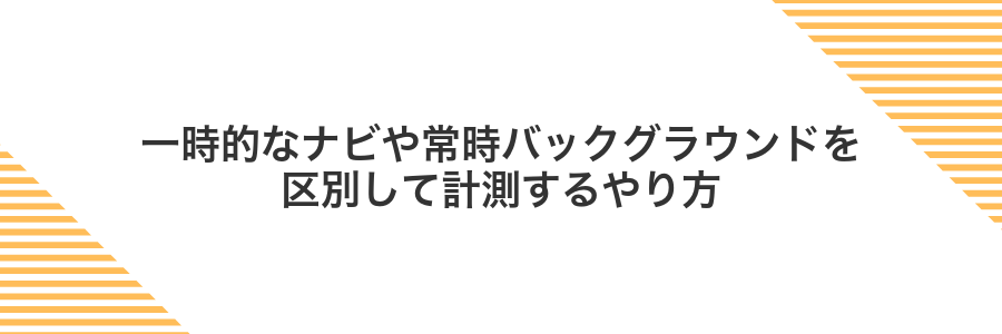 一時的なナビや常時バックグラウンドを区別して計測するやり方