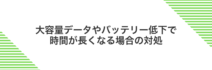 大容量データやバッテリー低下で時間が長くなる場合の対処