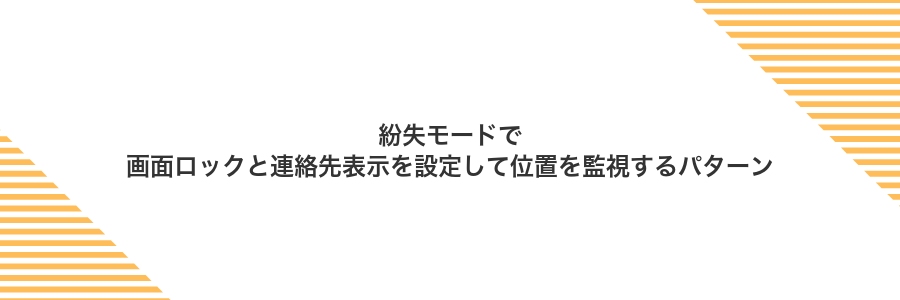 紛失モードで画面ロックと連絡先表示を設定して位置を監視するパターン