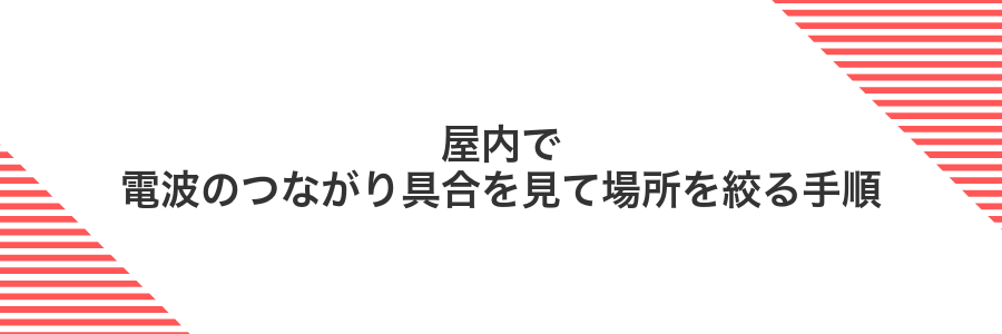 屋内で電波のつながり具合を見て場所を絞る手順